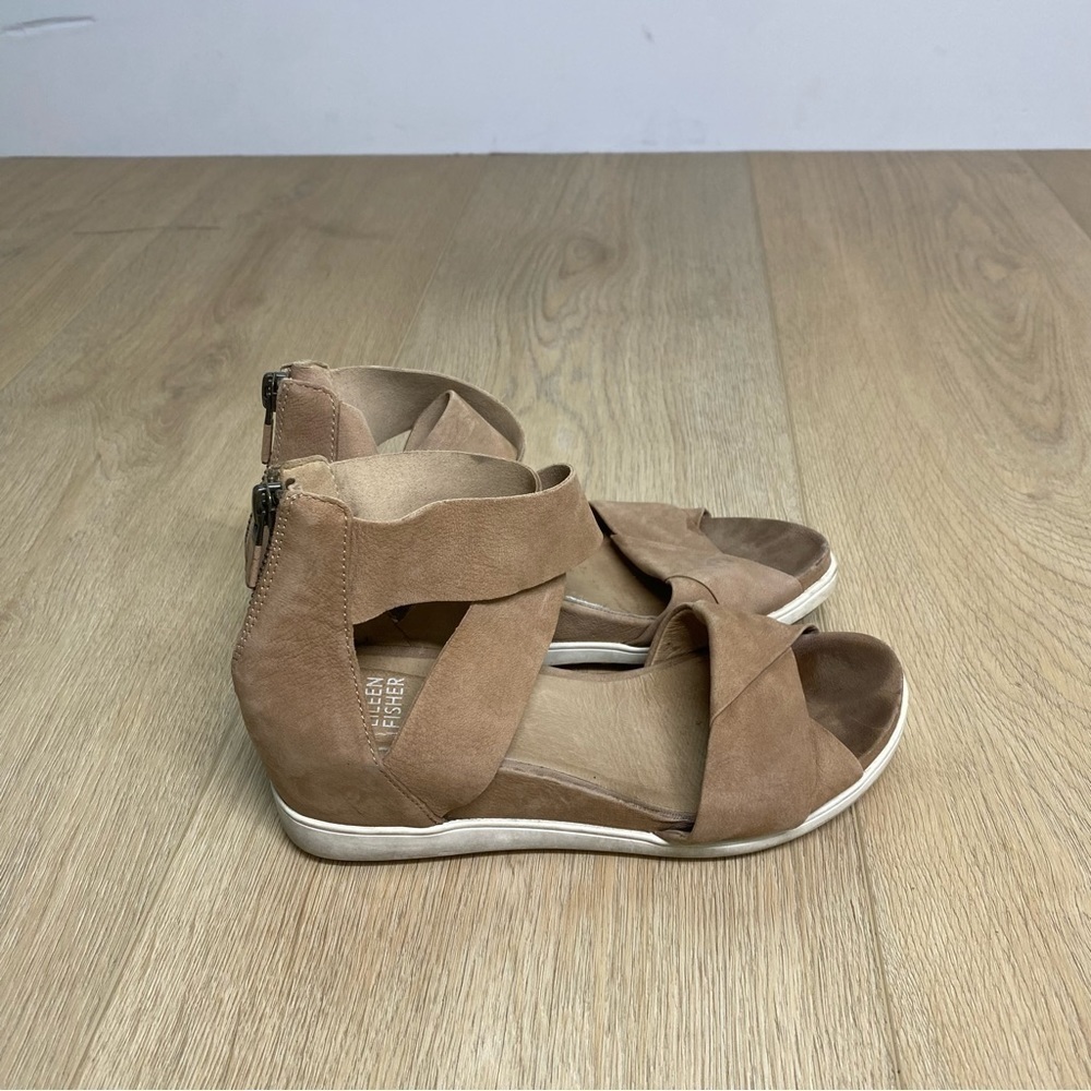 Eileen Fisher Sport Suede Criss Cross Banded Wedge Platform Sandals